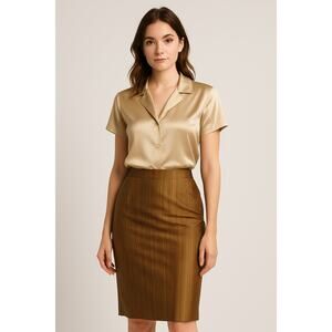 Moda International 100% Silk Pencil Skirt Brown Gold Size 4